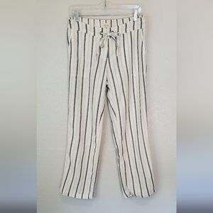 💚5/$25 Per Se Linen Blend Striped Cream & Navy Wide Leg Casual Pants Size Small